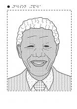 Accessible image of a head and shoulders view of a smiling Nelson Mandela as an older man with white hair.