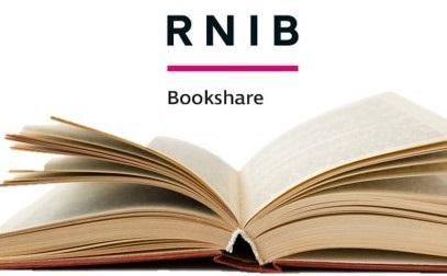 Open book with RNIB Bookshare logo further up the image