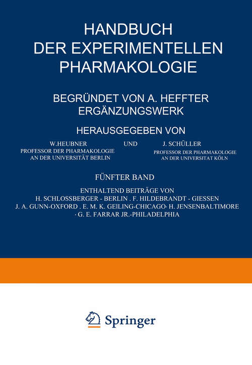 Book cover of Handbuch der Experimentellen Pharmakologie — Ergänzungswerk: Fünfter Band (1937)
