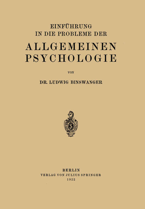 Book cover of Einführung in die Probleme der Allgemeinen Psychologie (1922)