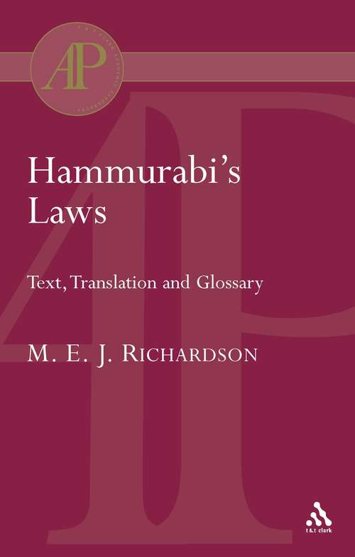 Book cover of Hammurabi's Laws: Text, Translation and Glossary