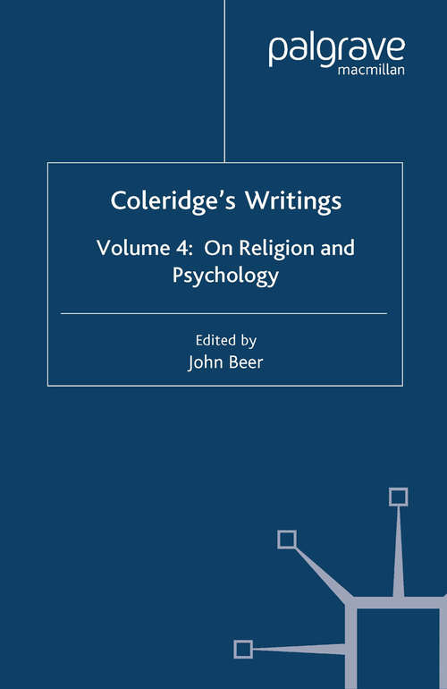 Book cover of On Religion and Psychology (2002) (Coleridge's Writings)