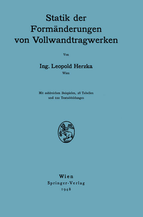 Book cover of Statik der Formänderungen von Vollwandtragwerken (1948)