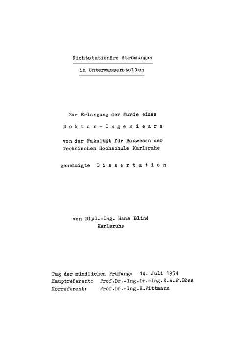Book cover of Nichtstationäre Strömungen in Unterwasserstollen (1. Aufl. 1956)