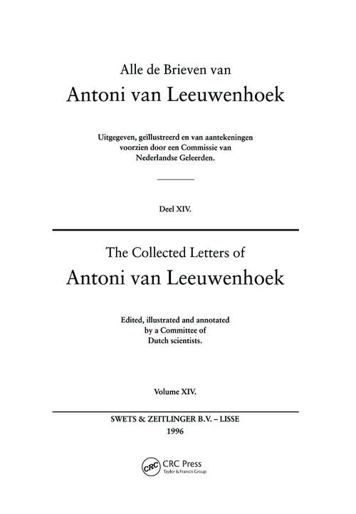 Book cover of The Collected Letters of Antoni Van Leeuwenhoek - Volume 14