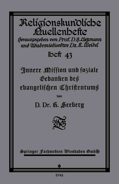 Book cover of Innere Mission und soziale Gedanken des evangelischen Christentums (1928)
