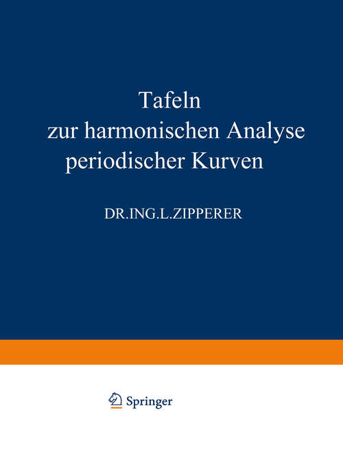 Book cover of Tafeln zur Harmonischen Analyse Periodischer Kurven (1922)