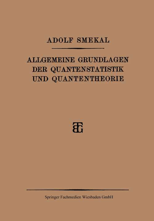 Book cover of Allgemeine Grundlagen der Quantenstatistik und Quantentheorie (1926)