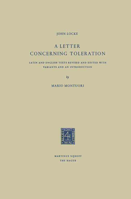 Book cover of A Letter Concerning Toleration: Latin and English Texts Revised and Edited with Variants and an Introduction (1963)
