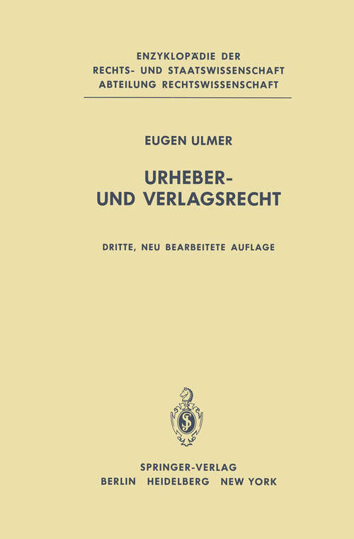 Book cover of Urheber- und Verlagsrecht (3. Aufl. 1980) (Enzyklopädie der Rechts- und Staatswissenschaft)