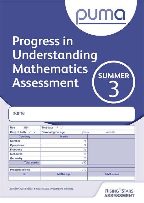 Book cover of PUMA Test 3, Summer PK10: Progress in Understanding Mathematics Assessment (PDF)