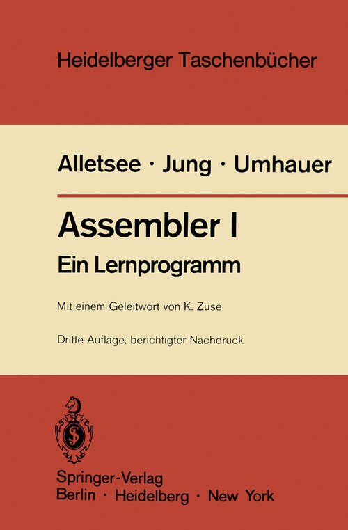 Book cover of Assembler I: Ein Lernprogramm (3. Aufl. 1981) (Heidelberger Taschenbücher #140)