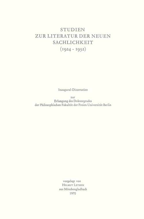 Book cover of Studien zur Literatur der Neuen Sachlichkeit (1924–1932)
