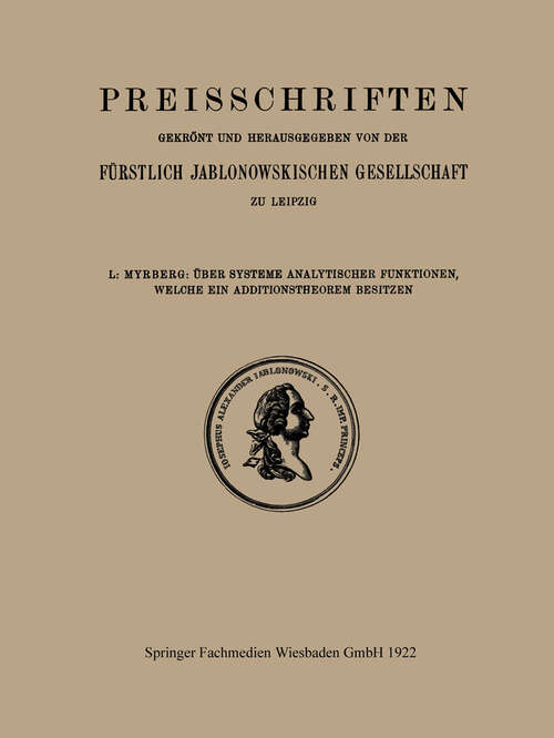 Book cover of Über Systeme Analytischer Funktionen Welche ein Additionstheorem Besitzen (1922)