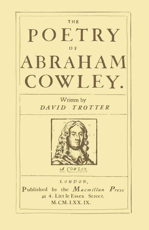 Book cover of Poetry of Abraham Cowley (1st ed. 1979)