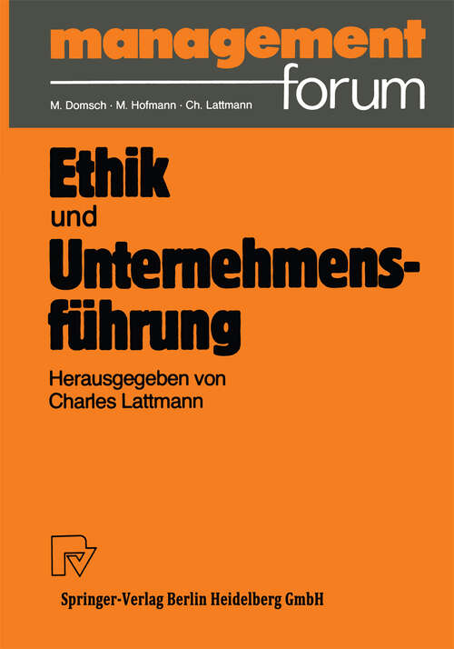 Book cover of Ethik und Unternehmensführung (1988) (Management Forum)