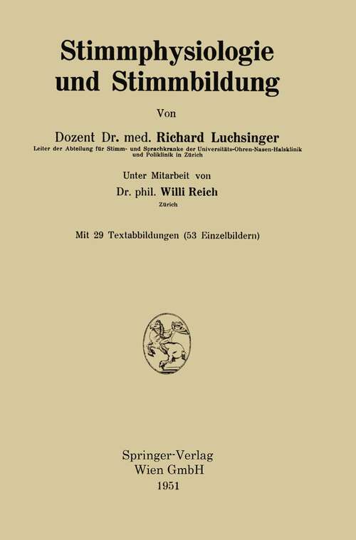Book cover of Stimmphysiologie und Stimmbildung (1951)
