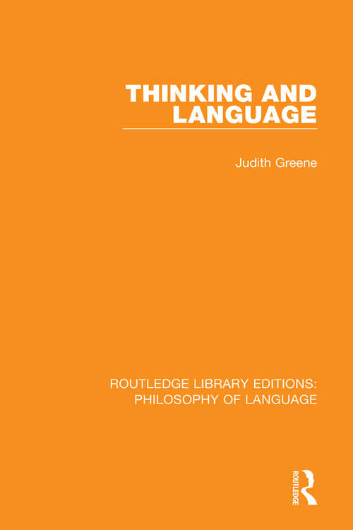Book cover of Thinking and Language: Topics In Cognitive Psychology (Psychology Library Editions: Memory Ser.)