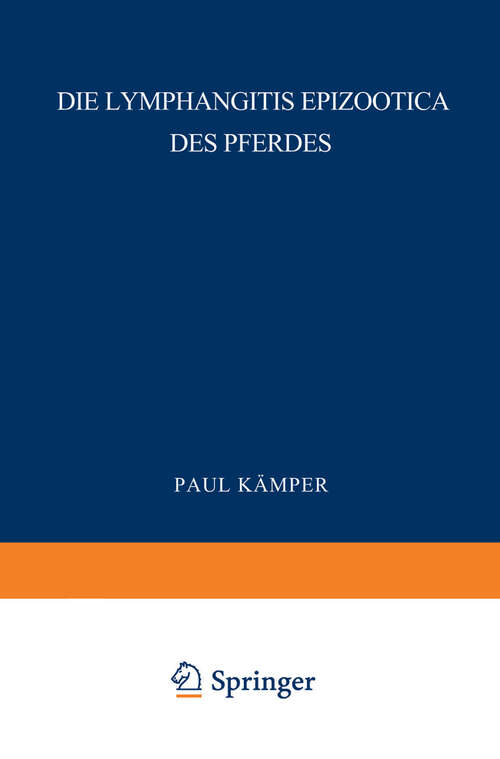 Book cover of Die Lymphangitis Epizootica des Pferdes (1924)