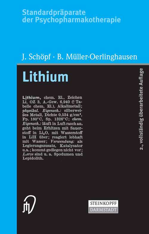Book cover of Standardpräparate der Psychopharmakotherapie. Lithium (2., vollst. überarb. Aufl. 2005)