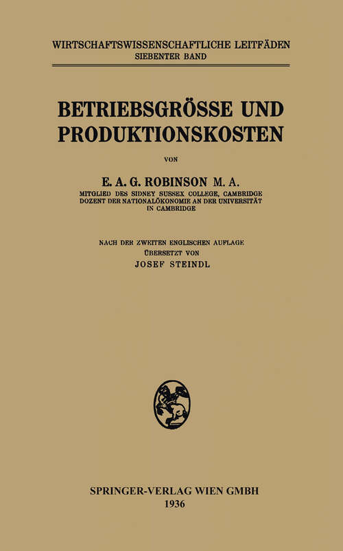 Book cover of Betriebsgrösse und Produktionskosten (1936) (Wirtschaftswissenschaftliche Leitfäden)