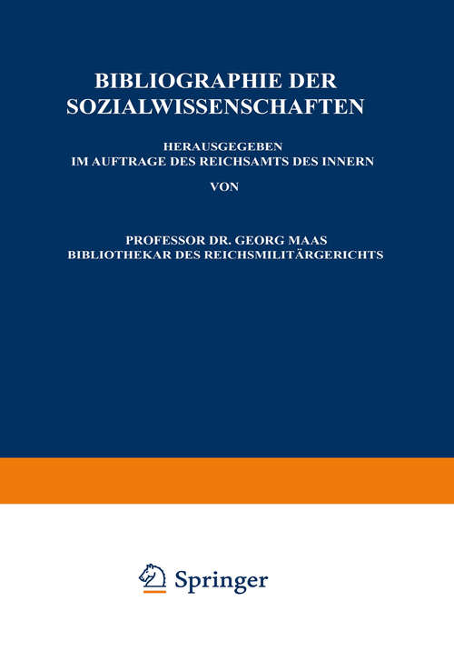 Book cover of Bibliographie der Sozialwissenschaften: Neunter Jahrgang Umfassend die Literatur des Jahres 1913 (1913)