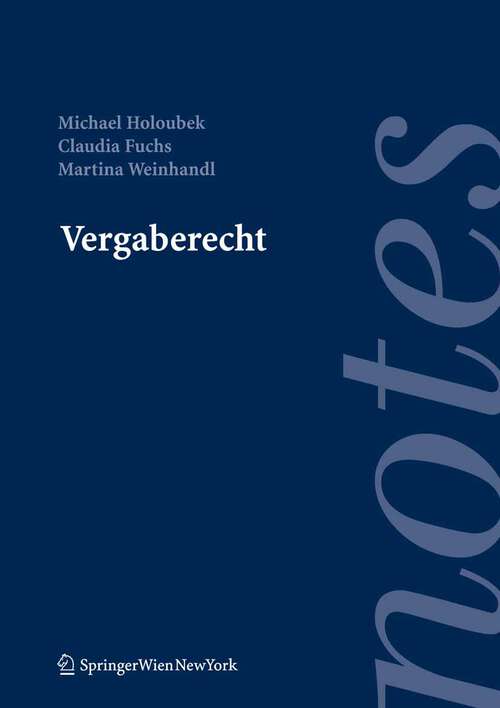 Book cover of Vergaberecht (2005) (Springer Notes Rechtswissenschaft)