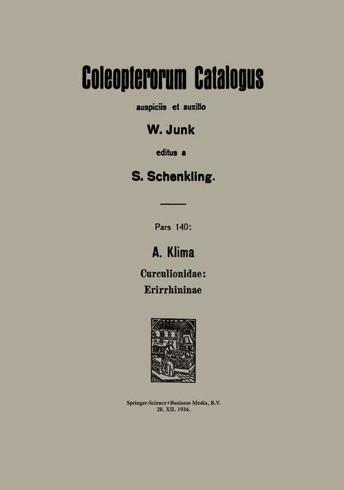 Book cover of A. Klima Curculionidae: Erirrhininae (1934) (Aquaculture Series)