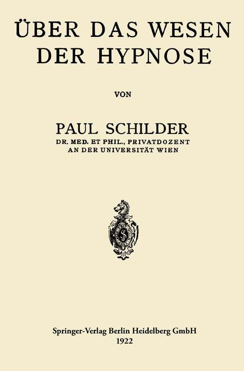 Book cover of Über das Wesen der Hypnose (1922)