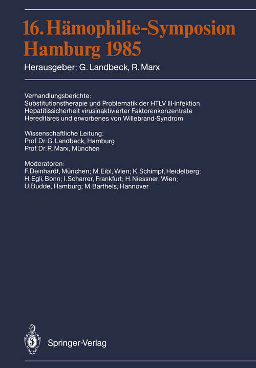 Book cover of 16. Hämophilie-Symposion: Hamburg 1985 (1987)