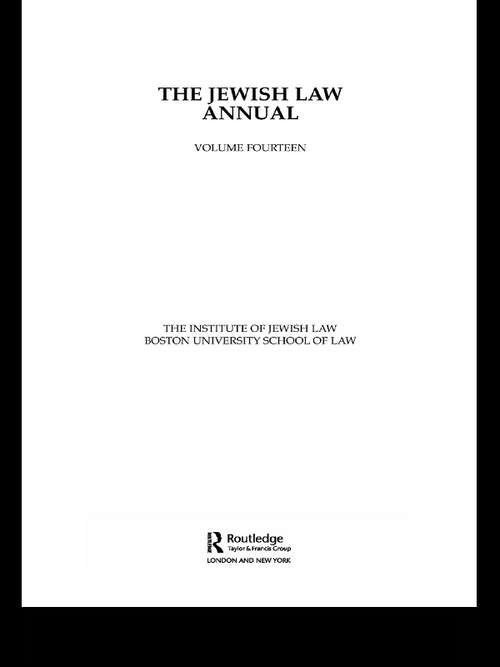 Book cover of The Jewish Law Annual Volume 14 (Jewish Law Annual)