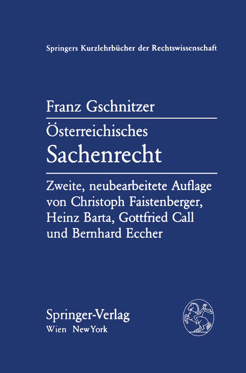 Book cover of Österreichisches Sachenrecht (2. Aufl. 1985) (Springers Kurzlehrbücher der Rechtswissenschaft)