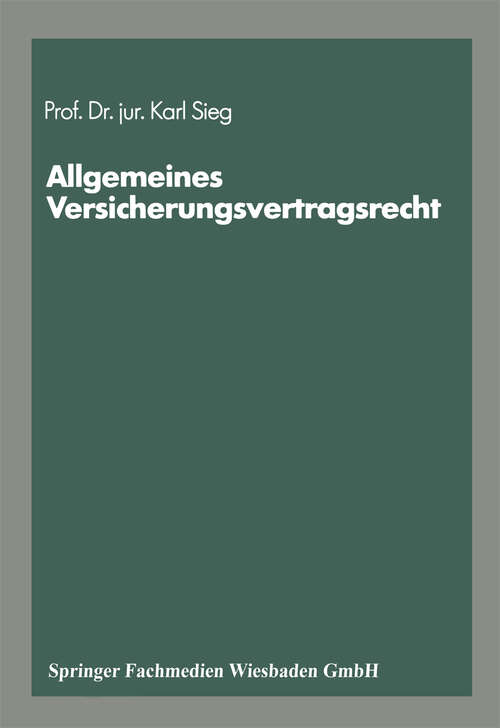 Book cover of Schriftenreihe „Die Versicherung“ (1984) (Die Versicherung)