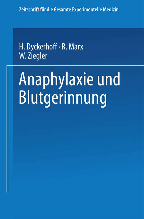 Book cover of Anaphylaxie und Blutgerinnung (1. Aufl. 1941)