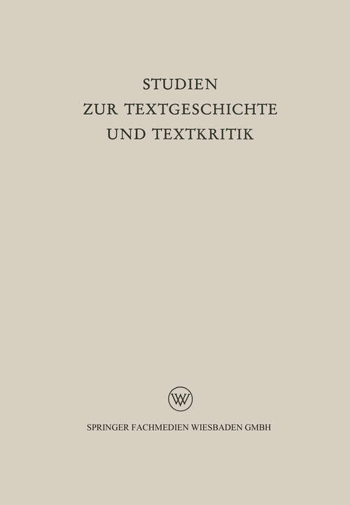 Book cover of Studien zur Textgeschichte und Textkritik (1959)
