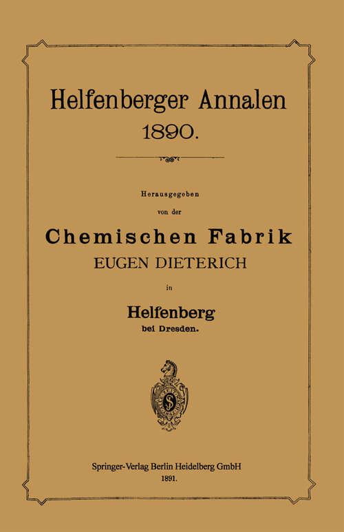 Book cover of Helfenberger Annalen 1890: Chemischen Fabrik (1891)