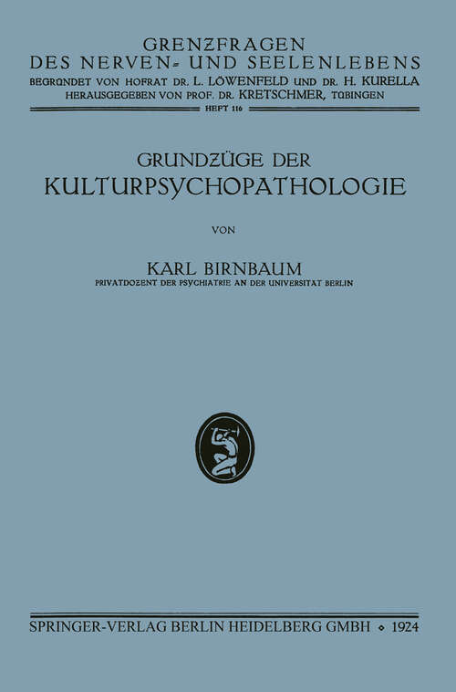 Book cover of Grundzüge der Kulturpsychopathologie (1924)