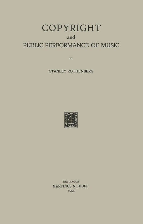 Book cover of Copyright and Public Performance of Music (1954)