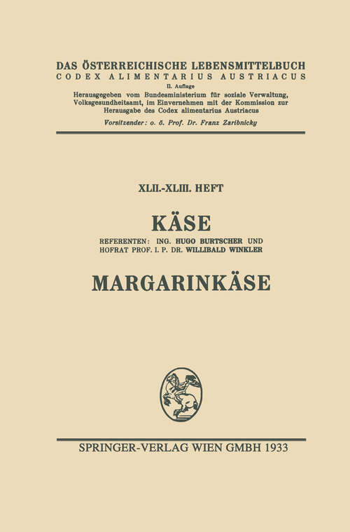 Book cover of Käse. Margarinkäse (2. Aufl. 1933)