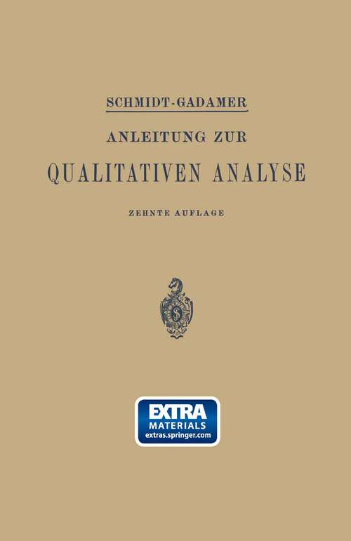 Book cover of Anleitung zur Qualitativen Analyse (10. Aufl. 1922)