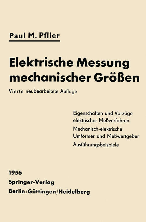 Book cover of Elektrische Messung mechanischer Größen (4. Aufl. 1956)