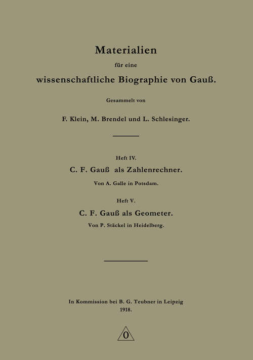 Book cover of Materialien für eine wissenschaftliche Biographie von Gauß (1918)