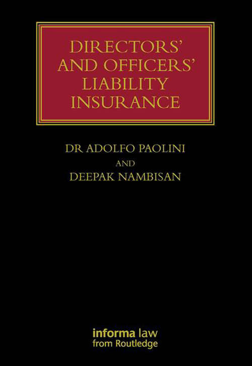 Book cover of Directors' and Officers' Liability Insurance (Lloyd's Insurance Law Library)