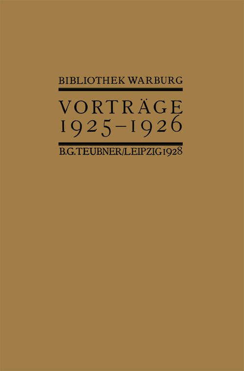 Book cover of Vorträge der Bibliothek Warburg (1928)