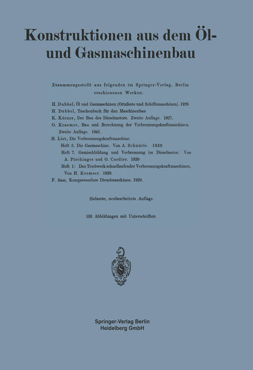 Book cover of Konstruktionen aus dem Öl- und Gasmaschinenbau (7. Aufl. 1943)