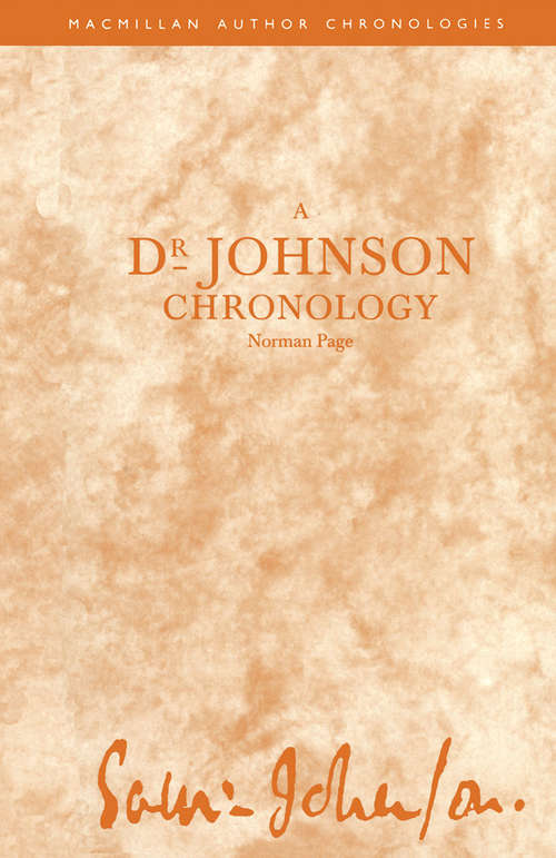 Book cover of A Dr Johnson Chronology (1st ed. 1990) (Author Chronologies Series)
