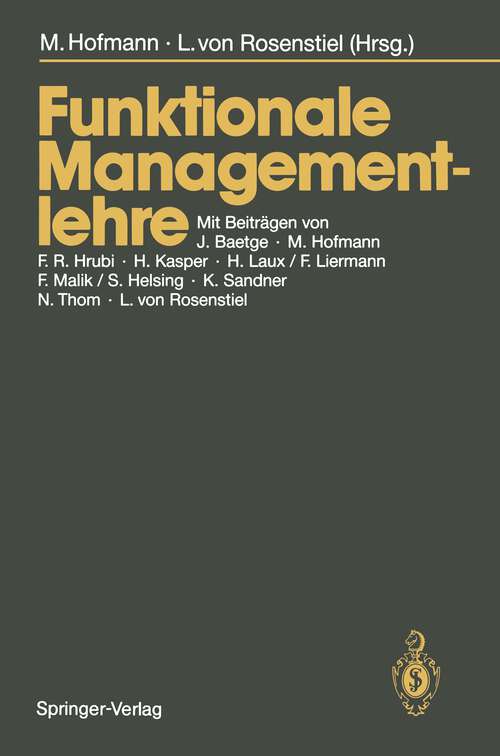 Book cover of Funktionale Managementlehre (1988)