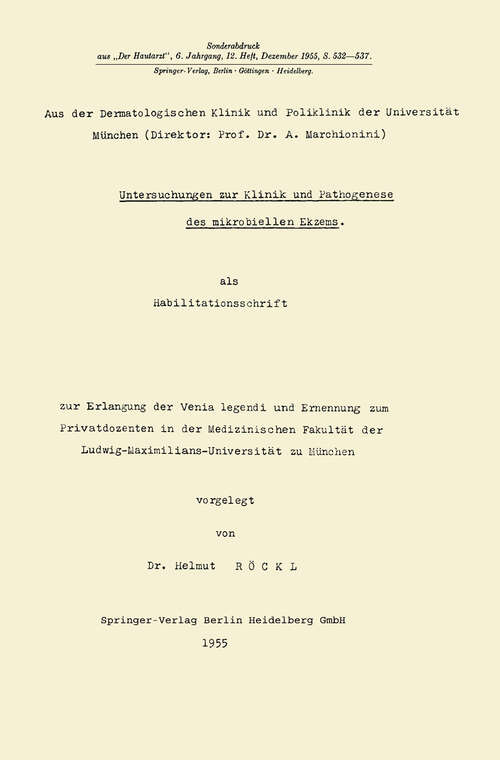Book cover of Untersuchungen zur Klinik und Pathogenese des mikrobiellen Ekzems (1955)