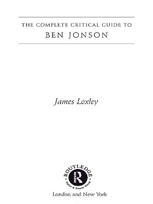 Book cover of Ben Jonson (Routledge Guides to Literature)