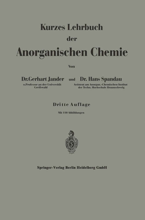 Book cover of Kurzes Lehrbuch der Anorganischen Chemie (3. Aufl. 1943)